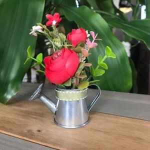 Handmade Mini Tin Watering Can with Florals (5" tall x 3.25" wide x 1.6" deep)